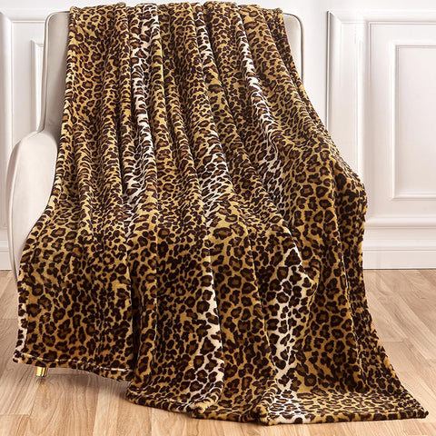 Edenleaf Leopard Print Blanket Fleece Throw for Bed Sofa Travel and Camping, Super Soft Cozy Fluffy Plush Cheetah Print Blanket for All Seasons 60"x80" (Dark Brown)