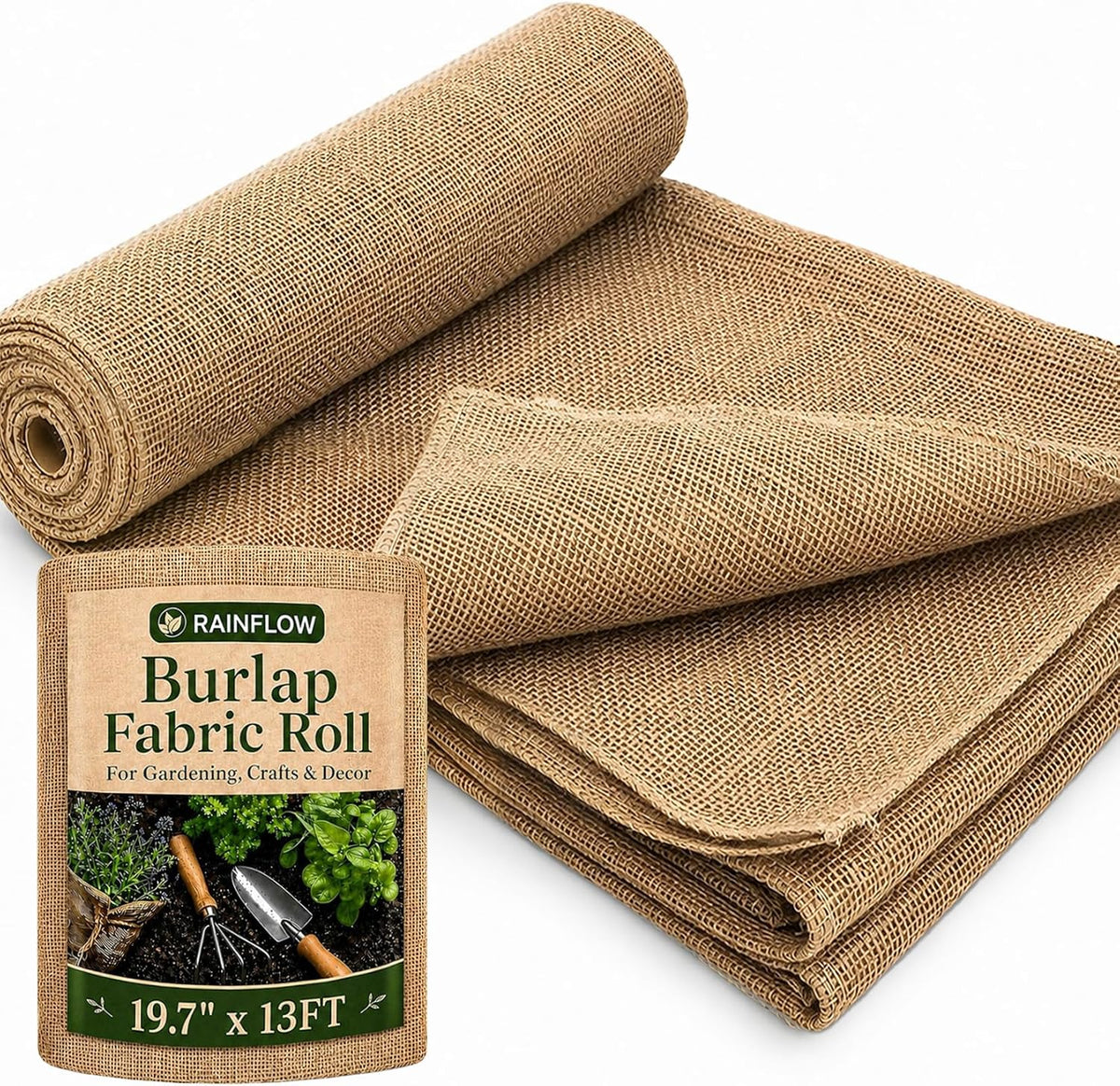 RAINFLOW 19.7" x 13 Feet Burlap Fabric Roll - Natural Jute Burlap Roll