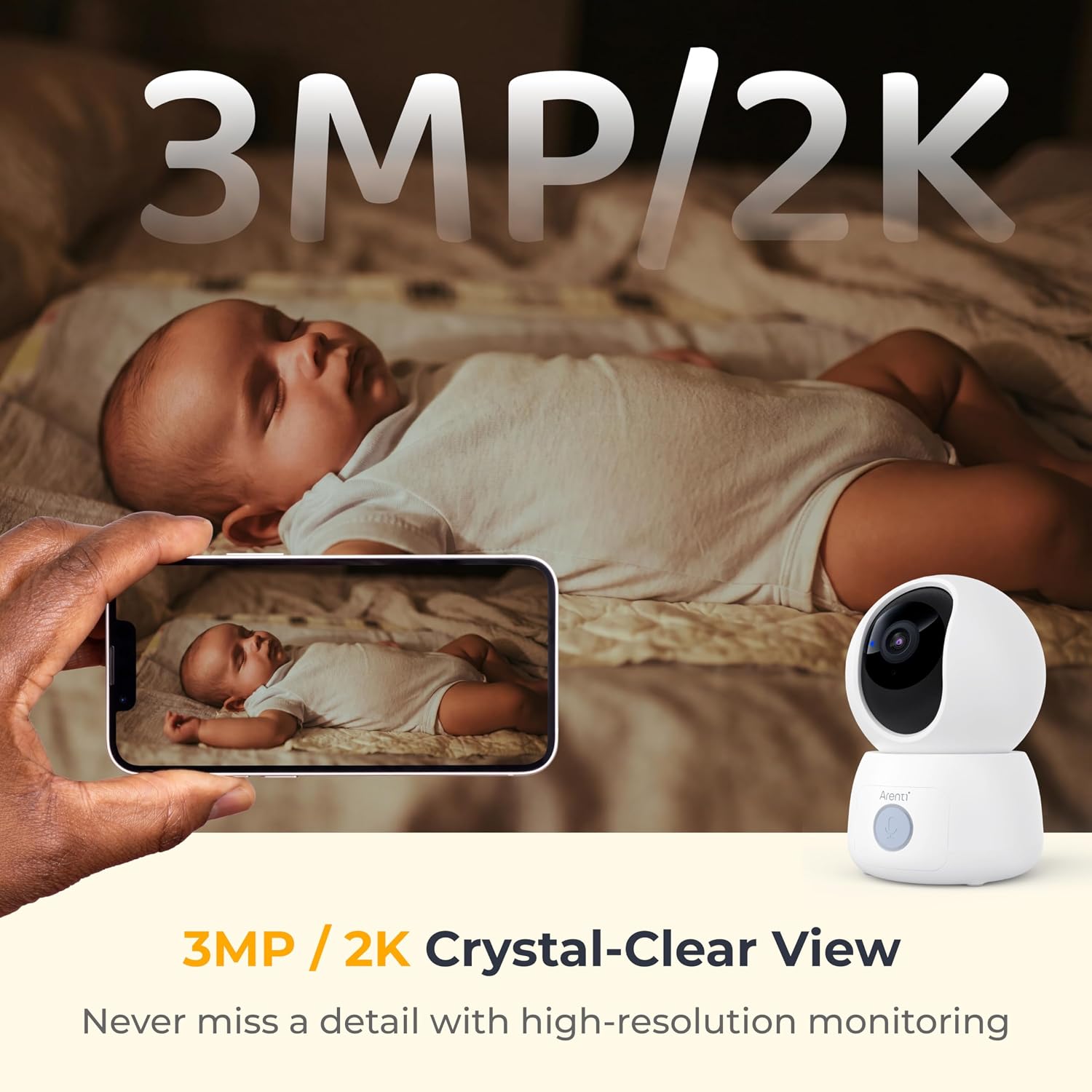 ARENTI Baby Monitor C3 Kit, 3MP WiFi 6 PTZ Camera with 5" Wireless Display