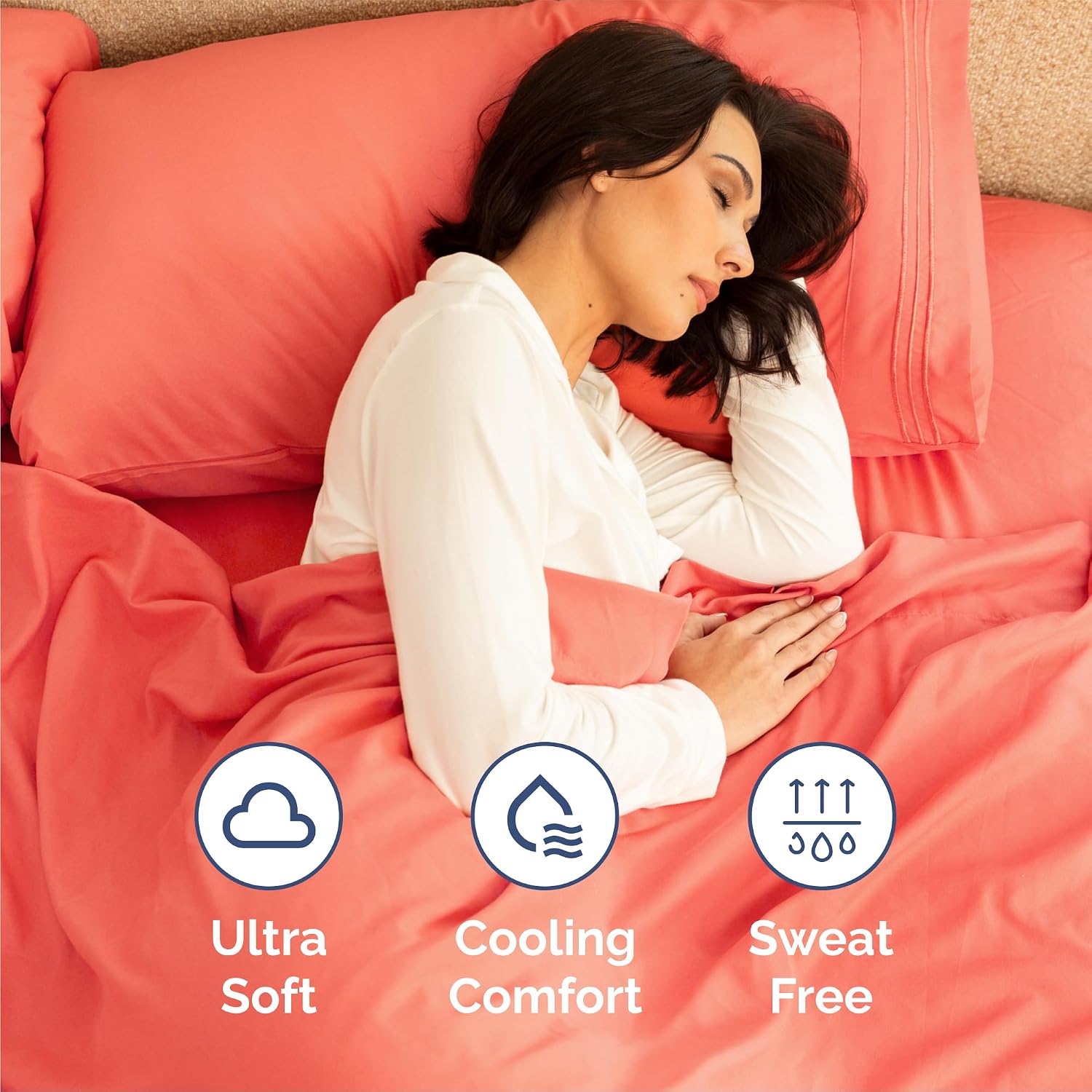 Queen Size 4 Piece Sheet Set - Comfy Breathable & Cooling Sheets - Coral