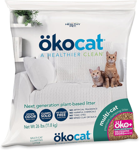 ökocat Multi-Cat Natural Wood Clumping Cat Litter, Odor Control, 26 Lbs