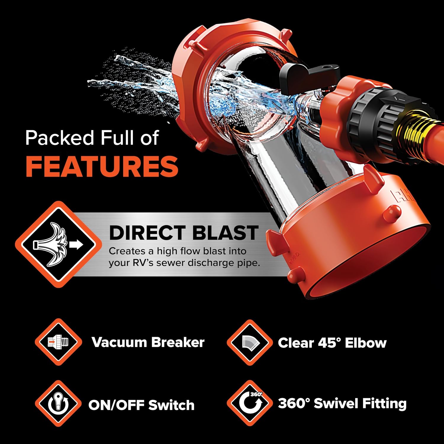 Camco Rhino Blaster RV Tank Rinser with Backflow Preventer, 45-Degree Elbow
