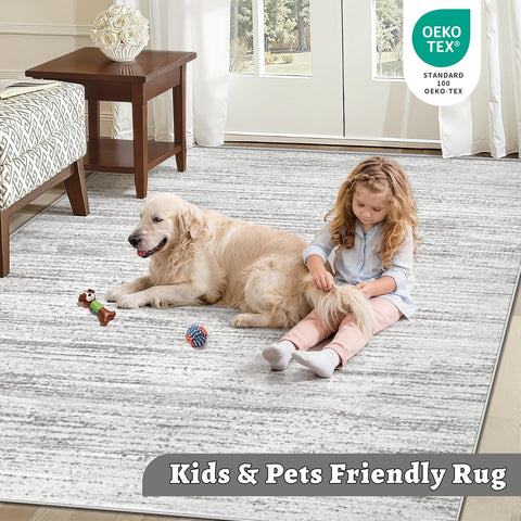 Area Rug 8x10 Living Room Rugs: Washable Modern Rug Large Non-Slip Soft Rugs Stain Resistant Printed Rug Indoor Carpet for Bedroom Kitchen Dining Room Nursery Playroom Home(Grey, 8'x10')