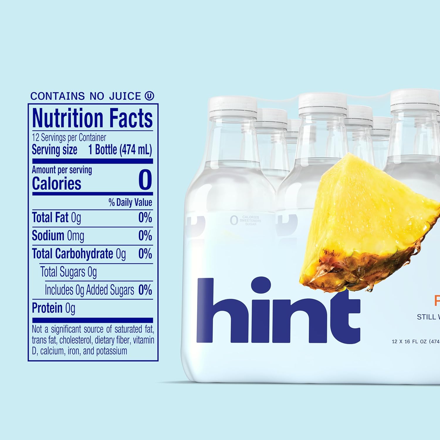 Hint Flavored Water Zero Sugar 0 Calories - Pineapple 16 FL Oz (12 pack)