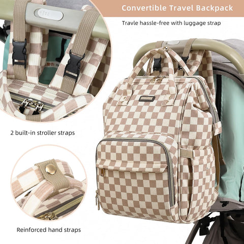 GAIVP Baby Diaper Bag Backpack for Mom, Large Capacity Travel Nappy Bag for Boys & Girls with Stroller Straps,Insulated Pockets (Corduroy Checkered Brown)