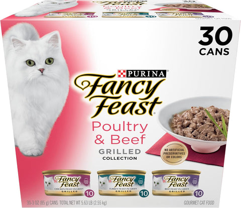 Purina Fancy Feast Grilled Wet Cat Food, Poultry & Beef, 3 oz cans, 30-Pack