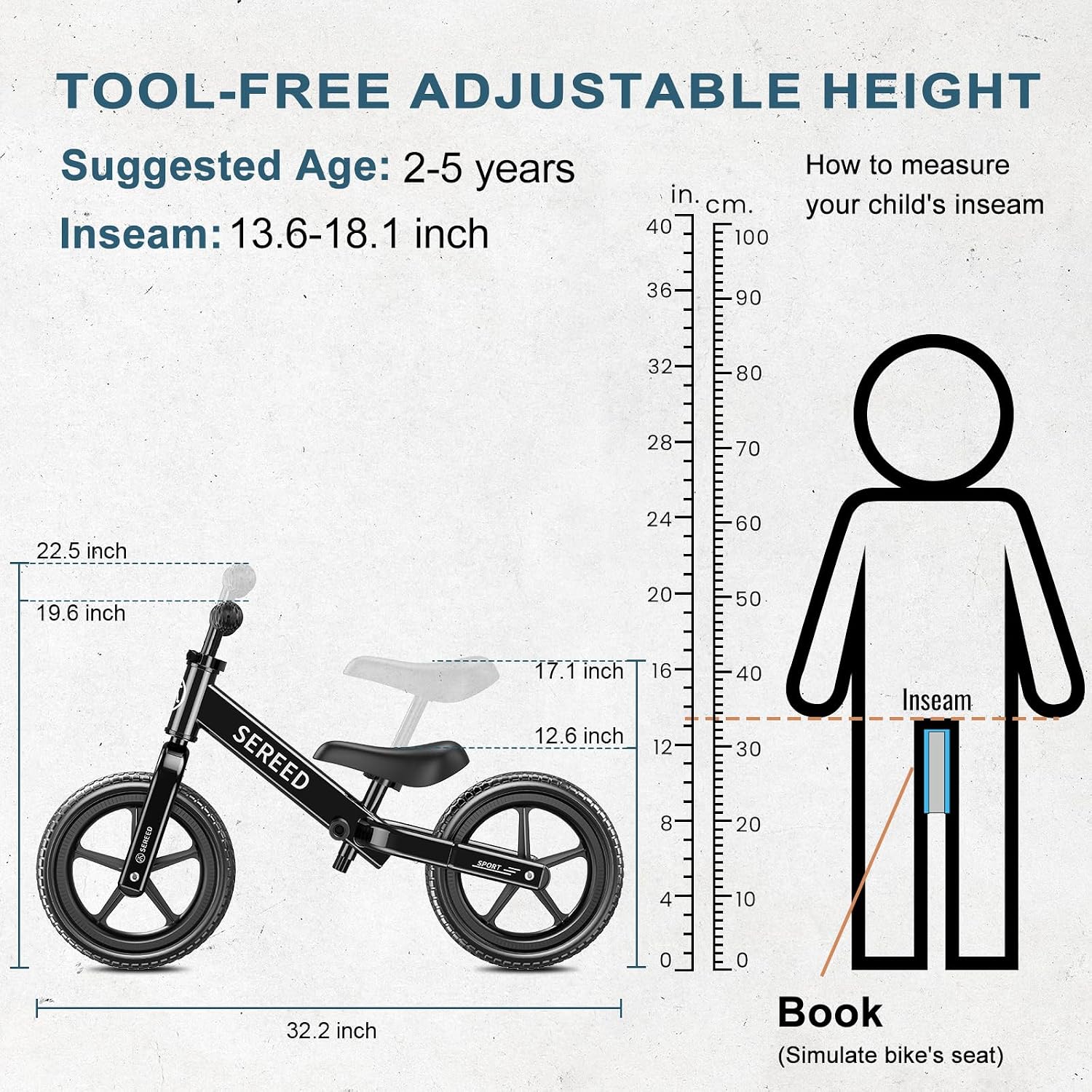 SEREED Toddler Balance Bike 2 Year Old, Gift for 2-3 Boys Girls, Adjustable