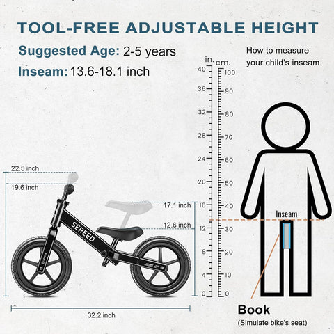SEREED Toddler Balance Bike 2 Year Old, Gift for 2-3 Boys Girls, Adjustable