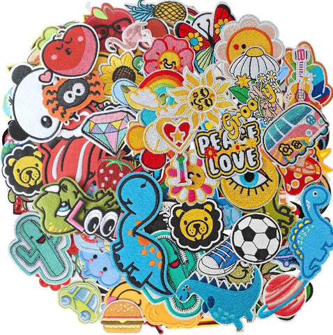 Harsgs 100pcs Random Iron on Patches, Embroidered Iron on/Sew on Patches Applique for Clothes, Dress, Hat, Jeans, DIY Accessories