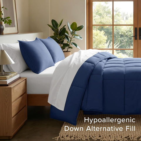 Bare Home Comforter Set - 1800 Ultra Soft (Oversized Queen, Dark Blue)