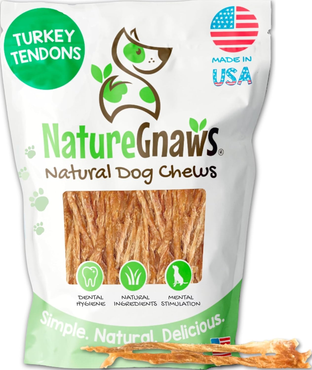 Nature Gnaws USA Turkey Tendons Dog Treats, 4 oz