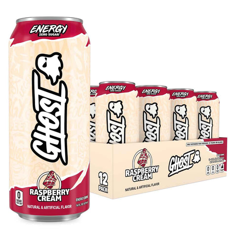 GHOST Energy Drink, Zero Sugars, 12-Pack, Raspberry Cream, 16oz
