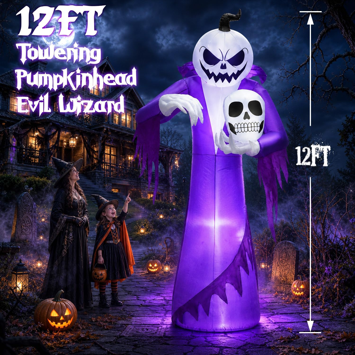 12FT Giant Halloween Inflatables Decorations Outdoor Pumpkin Ghost Wizard