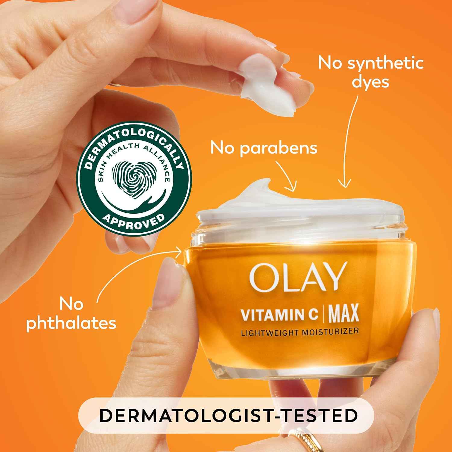 Olay, Vitamin C MAX Face Moisturizer, Brightening Cream for Women, Hydrating, Evens Tone, Dark Spot and Hyperpigmentation Reduction, Glowing Skin Care - Niaciniamide, Peptides, 1.7 Ounce