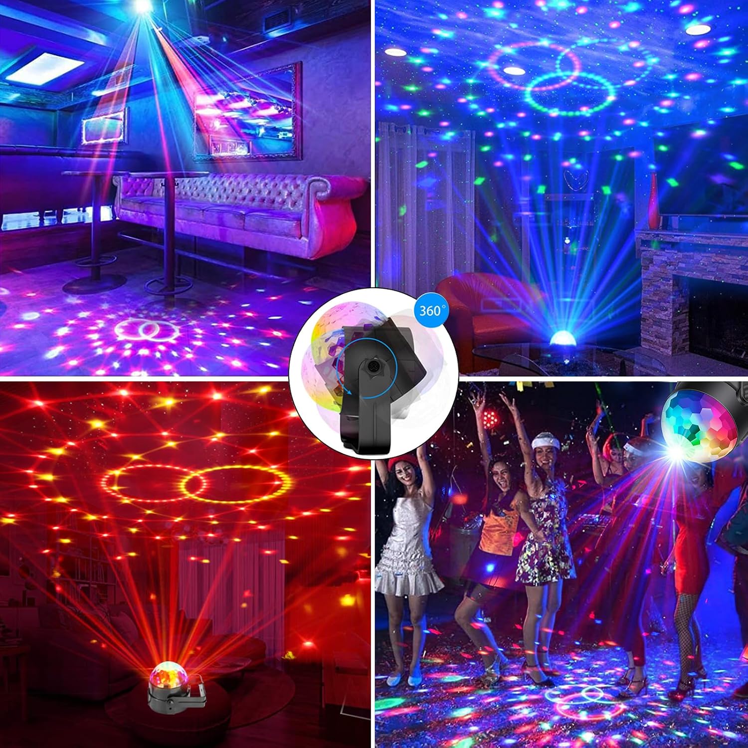 Party Lights,Disco Light Disco Ball Dj Rave Lights Strobe Lights Sound Activated Stage Lights Projected Effect Dancing Light Remote Control for Birthday Xmas Wedding Bar Glow Party Christmas