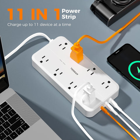 TESSAN Power Strip Surge Protector, 6FT Flat Plug Extension Cord