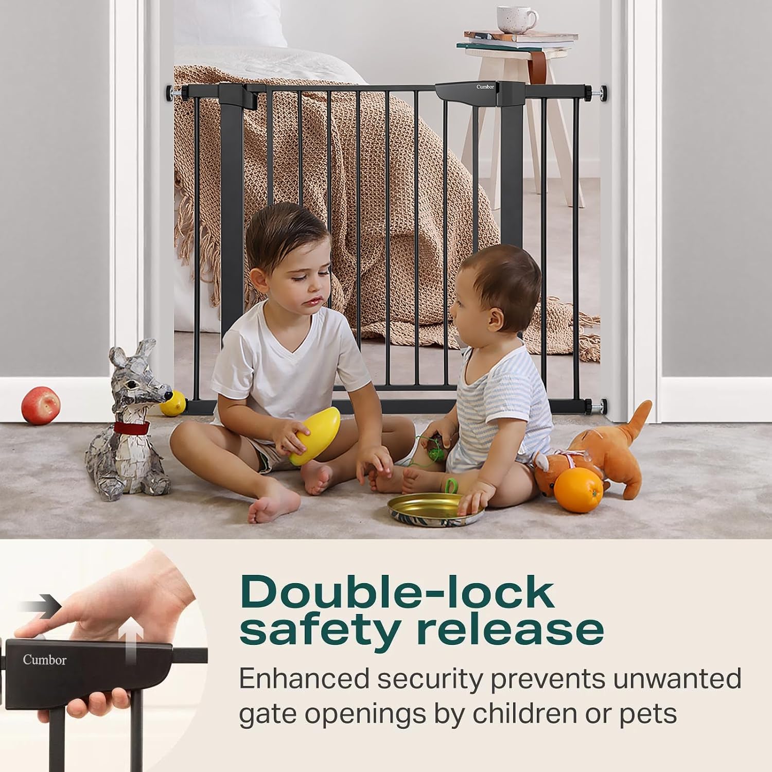 Cumbor 30-40.6 in Baby Gate for Stairs and Doorways, Dog Gate Indoor Black