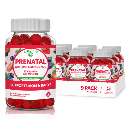 Prenatal Vitamins for Women with Iron & Folic Acid - Tastiest Proprietary Formula - Daily Pregnancy Multivitamin with Vit.A,B complex, C,D,E,Zinc - Non-GMO Prenatal Vitamin Gummies for Women, 9 Pack