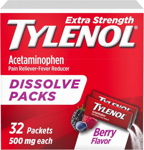 Tylenol Extra Strength Dissolve Powder Packs, Berry, 32 Ct