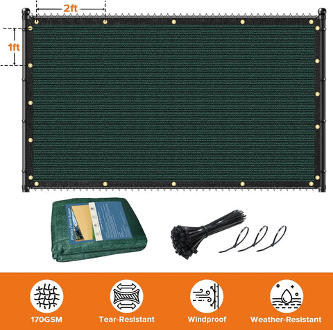 3'X10' Fence Privacy Screen Heavy Duty 170 GSM Windscreen & Dustproof Fabric Privacy Screen Covering Mesh Fencing for Outdoor Patio, Balcony, Pool Deck, Dark Green