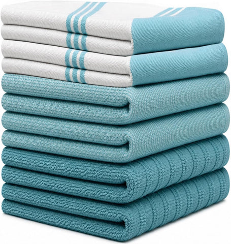 Premium Kitchen Towels 6 Pack 100% Cotton 20"x28" Dish Towels - Aqua Wide