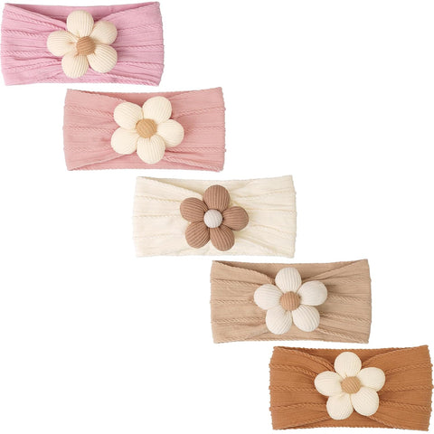 CÉLLOT 5Pcs Baby Flower Headbands Baby Girl Soft Nylon Headband for Newborn