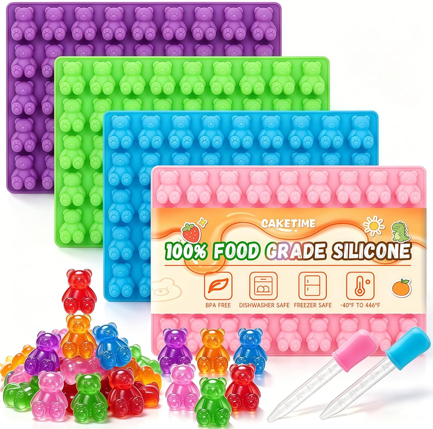 4 Pack Large Gummy Bear Molds Candy Molds - 3 Inch Gummy Silicone Molds