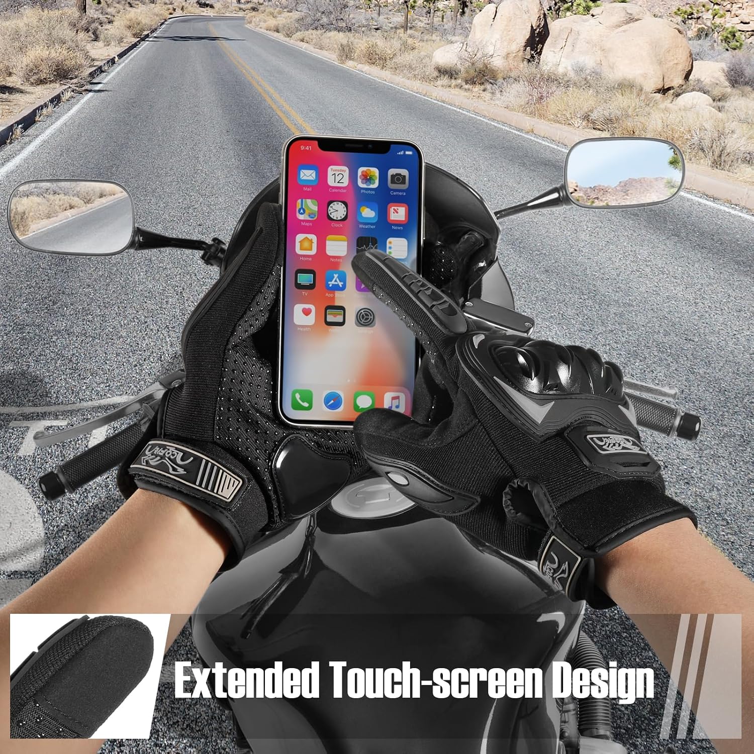 COFIT Motorcycle Gloves Breathable, Touchscreen Motorbike Gloves Anti-Slip with Good Grip Hard Knuckles Protection for Men Women Motocross, BMX ATV MTB Cycling, Road Racing