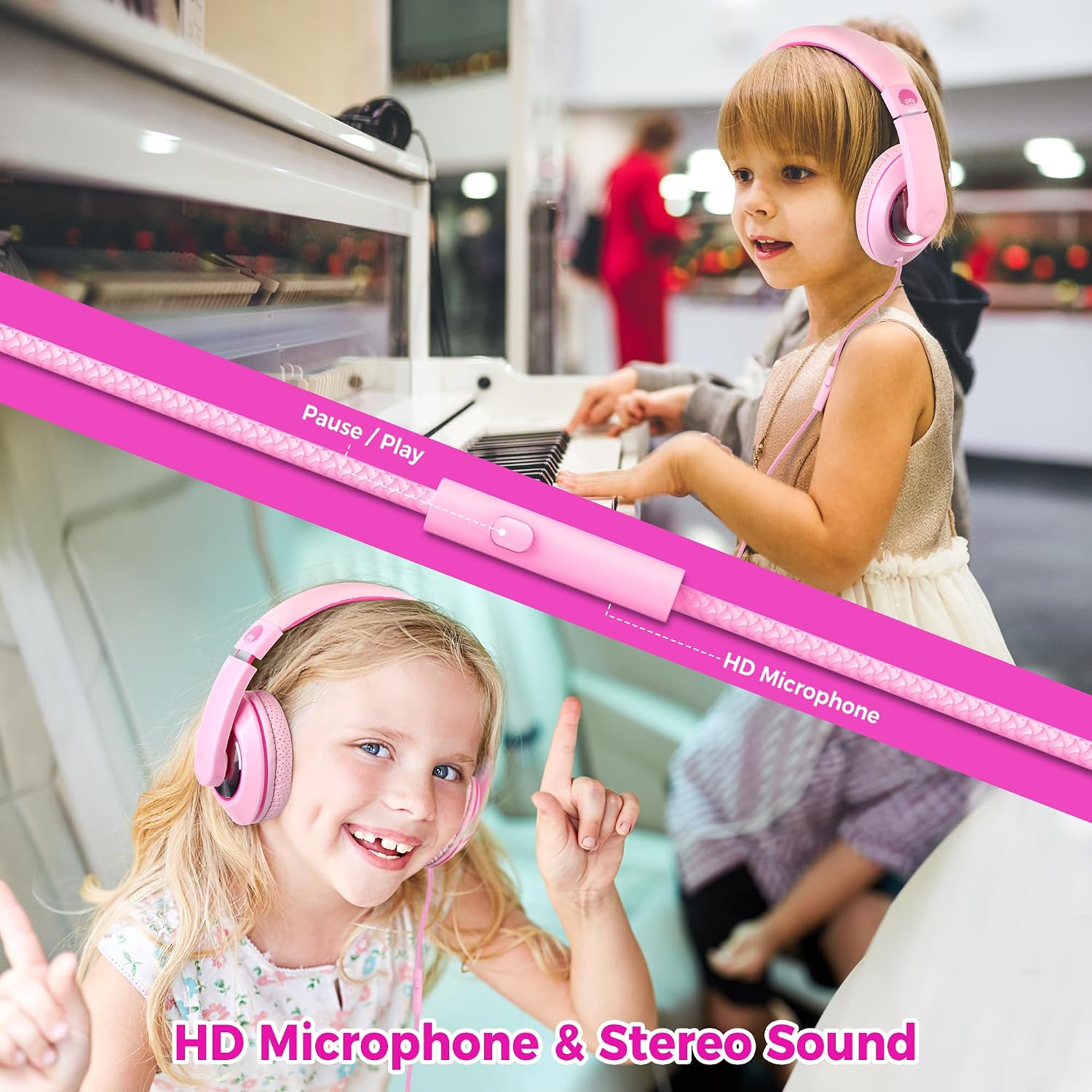 rockpapa Comfort+ Wired Kids Headphones with Microphone & 3.5mm for School