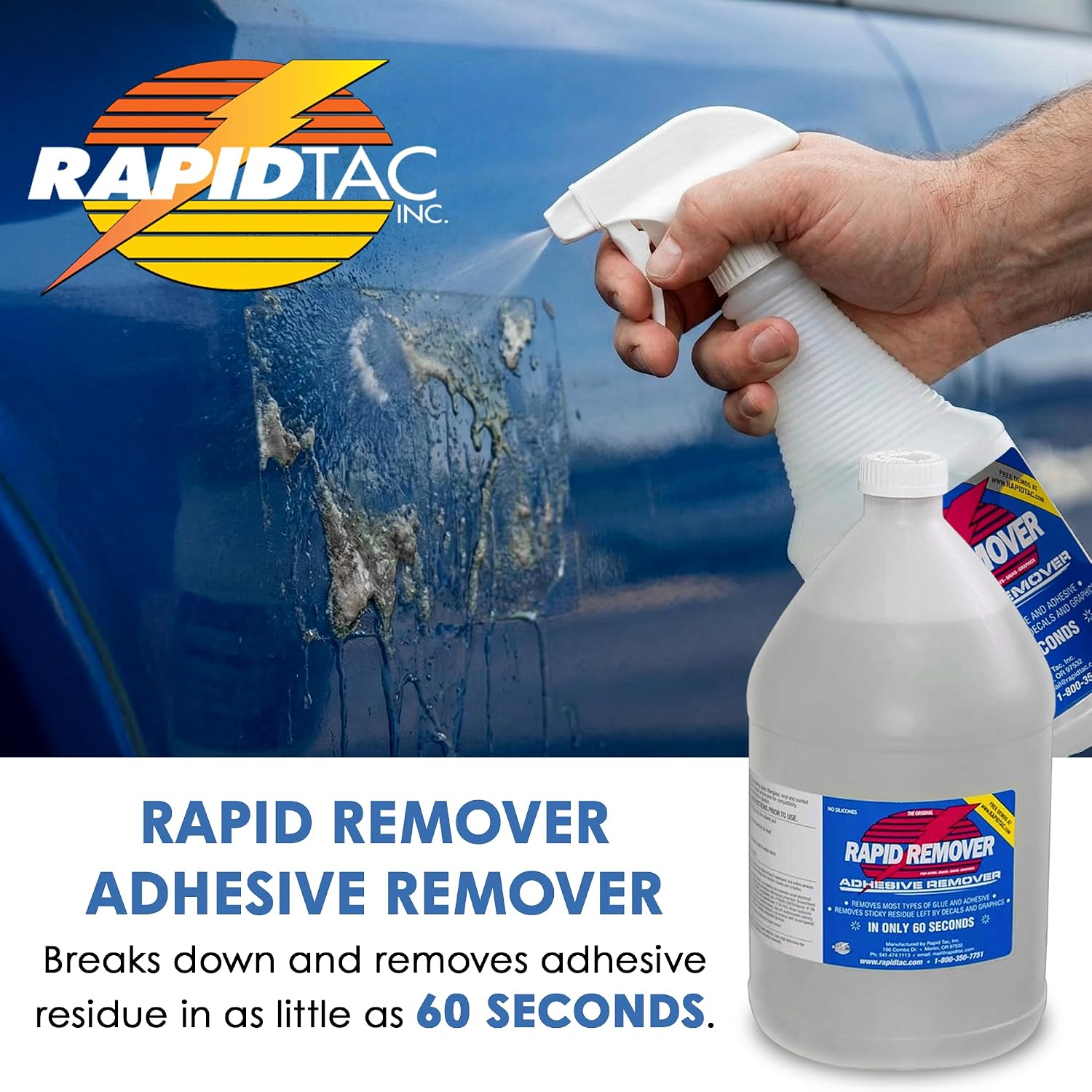 Rapid Remover Adhesive Remover 128 oz (1 Gallon) | Removes Most Adhesives in 30–60 Seconds | Safe Water-Soluble Formula | Cold Weather Ready | for Vinyl Wraps, Graphics, Decals, and Stripes