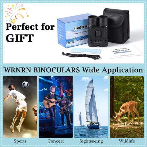 WRNRN 8x21 Mini Lightweight Binoculars, Compact Pocket Binocularsfor Adults Kids, Small Protable Binoculars for Bird Watching Travel Opera Theater Sports Scenery