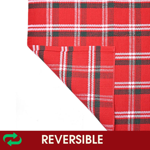 Christmas Red Green White Plaid Rug, 24"x 51" Cotton Hand-Woven Buffalo Check Layered Door Mat for Front Porch, Entryway, Outdoor Holiday Decor, Washable Farmhouse Rug for Home, Patio, Kitchen