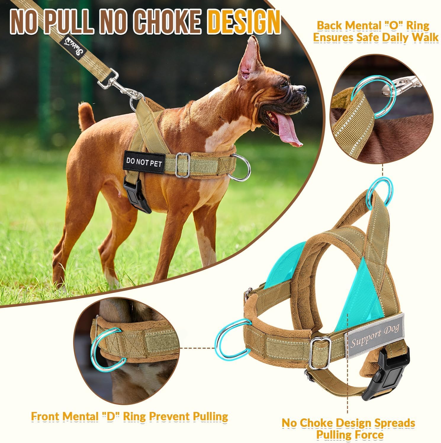 SlowTon No Pull Dog Harness with Front Clip - Heavy Duty, Soft Padded