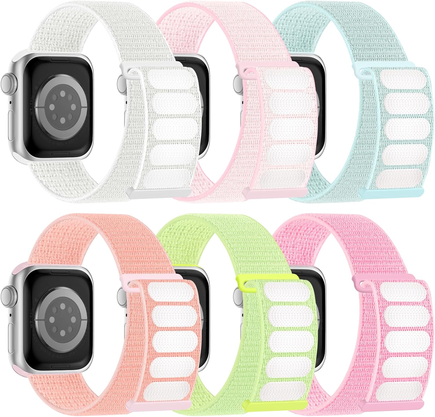 6 Pack Sport Nylon Loop Band Compatible with Apple Watch Band 38mm 40mm 41mm 42mm 44mm 45mm 46mm 49mm for Women Men, Adjustable Breathable Braided Straps for iWatch Series 11/10/9/8/7/6/5/4/3/SE/Ultra