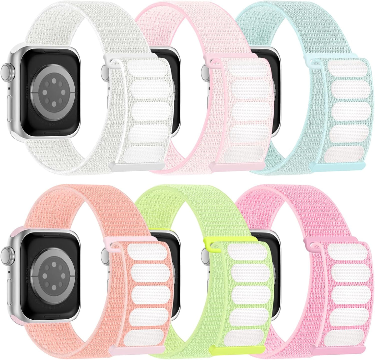 6 Pack Sport Nylon Loop Band Compatible with Apple Watch Band 38mm 40mm 41mm 42mm 44mm 45mm 46mm 49mm for Women Men, Adjustable Breathable Braided Straps for iWatch Series 11/10/9/8/7/6/5/4/3/SE/Ultra