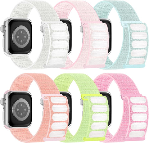 6 Pack Sport Nylon Loop Band Compatible with Apple Watch Band 38mm 40mm 41mm 42mm 44mm 45mm 46mm 49mm for Women Men, Adjustable Breathable Braided Straps for iWatch Series 11/10/9/8/7/6/5/4/3/SE/Ultra