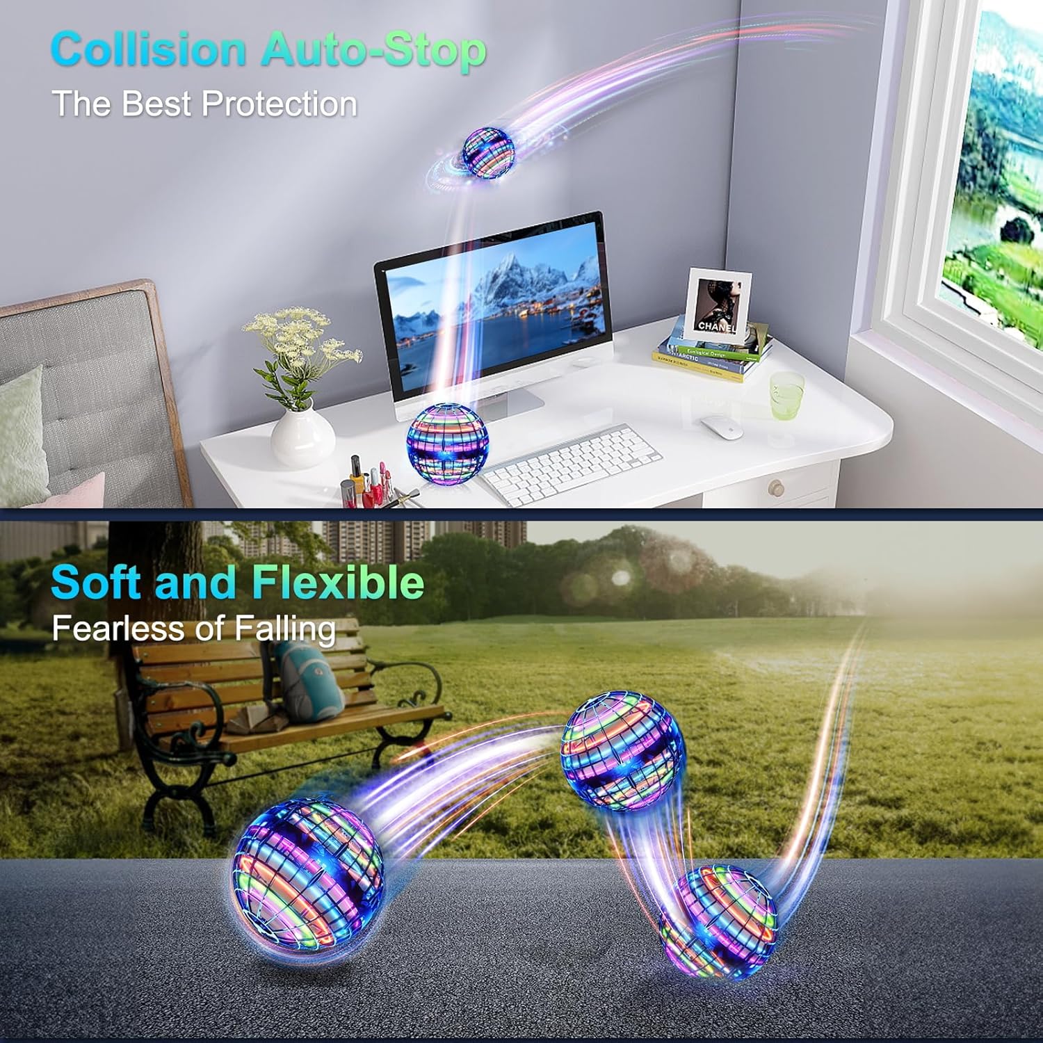 Ivtivfu Flying Orb Ball (Blue, 2026 Upgraded) with Dazzling Lights, Magic Hover Spinner, Cool Boomerang Drone, Floating Cosmic Globe, Kids Toys Gifts for 6 7 8 9 10 Year Old Boys Girls