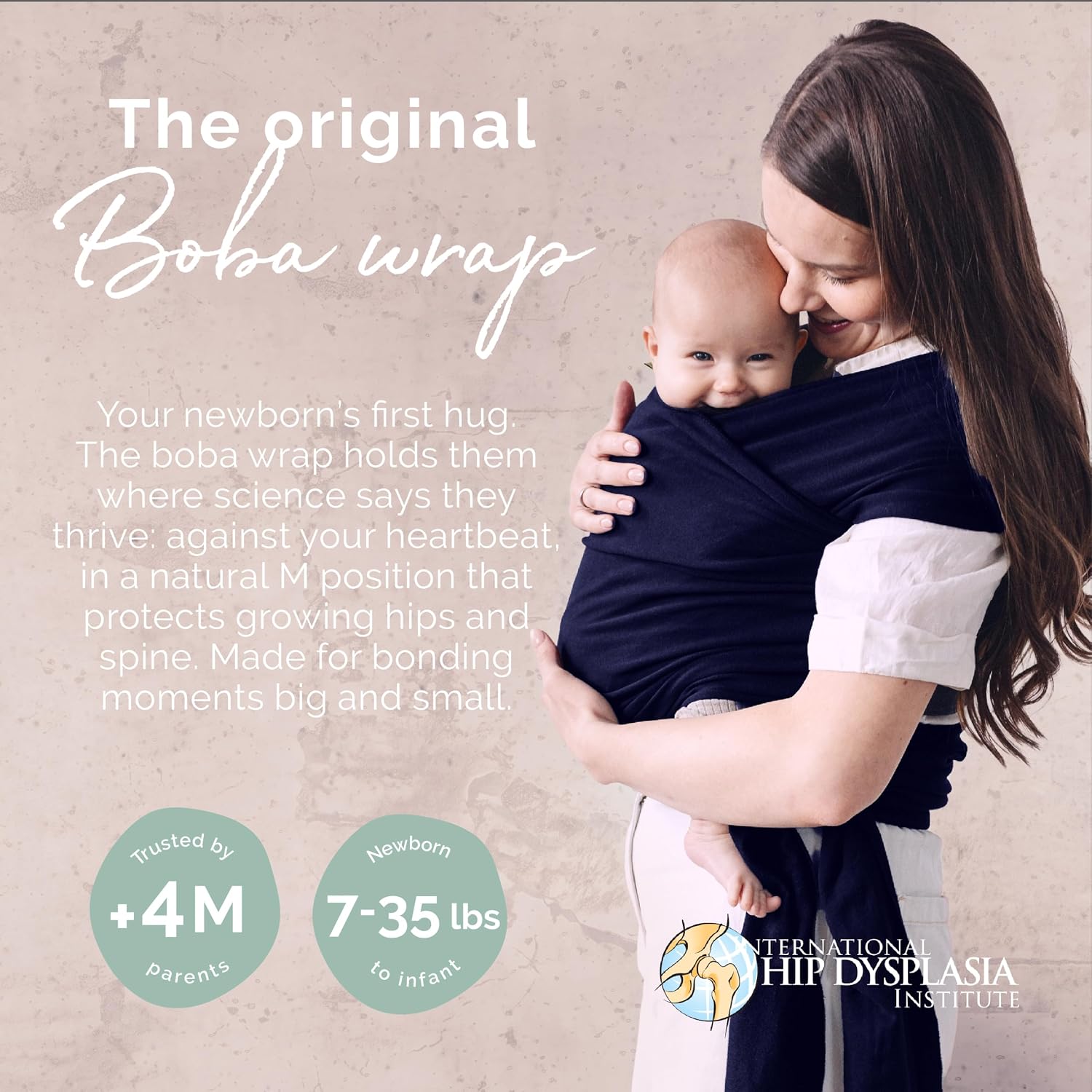 Boba Baby Wrap Carrier - Stretch Cotton Newborn Sling, Navy Blue