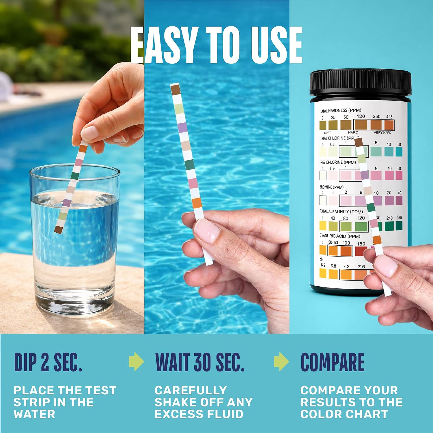 JNW Direct Pool Test Strips for Pools and Spas - 7 in 1 Water Test 150 Pack