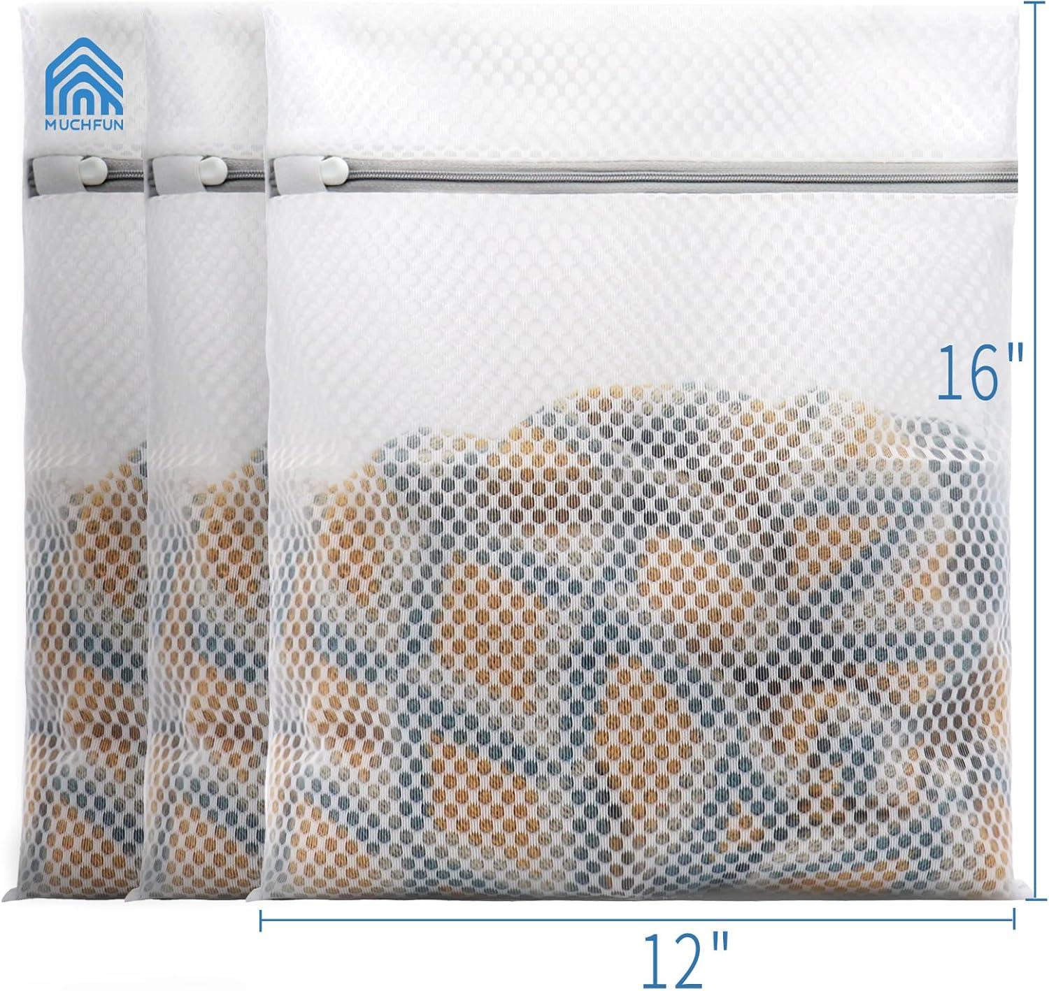 Muchfun 3Pcs Durable Honeycomb Mesh Laundry Bags for Delicates 12x16 Inches