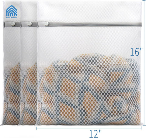 Muchfun 3Pcs Durable Honeycomb Mesh Laundry Bags for Delicates 12x16 Inches