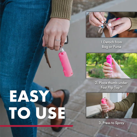 SABRE Pepper Spray with Fast Flip-Top Safety & Snap‑Clip Keychain for Self Defense - Maximum Police Strength OC with UV Marking Dye, 10‑Sec. Spray, 14-ft Range, Finger Grip, Made in USA, 0.54 fl oz