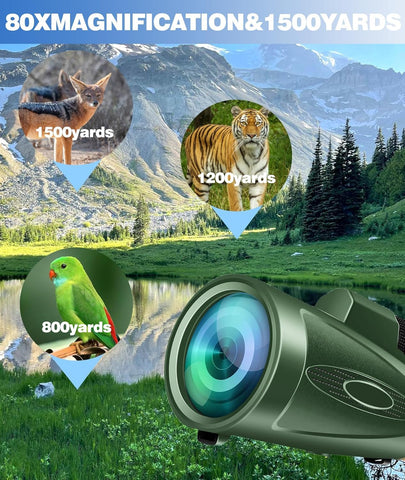 80X100 HD Monocular Telescope, High Powered BAK-4 Prism Compact Monoculars for Adults, Larger Vision Monocular for Bird Watching Hunting Hiking Camping Travelling, Green