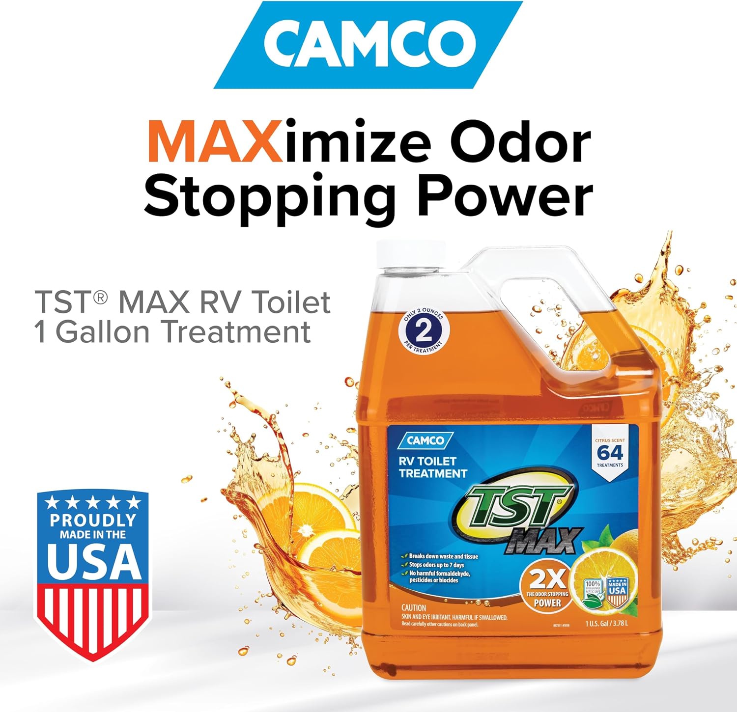 Camco TST MAX RV Toilet Treatment 1 Gallon - Orange Scent - Made in the USA