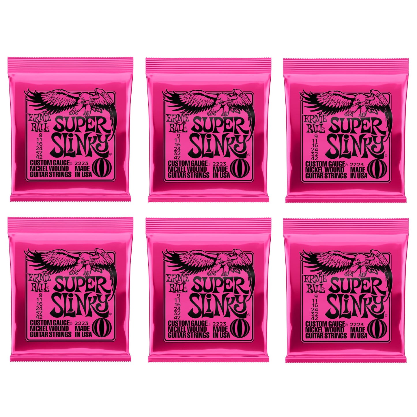 Ernie Ball Super Slinky Nickel Wound Electric Guitar Strings 6 Pack - 9-42 Gauge