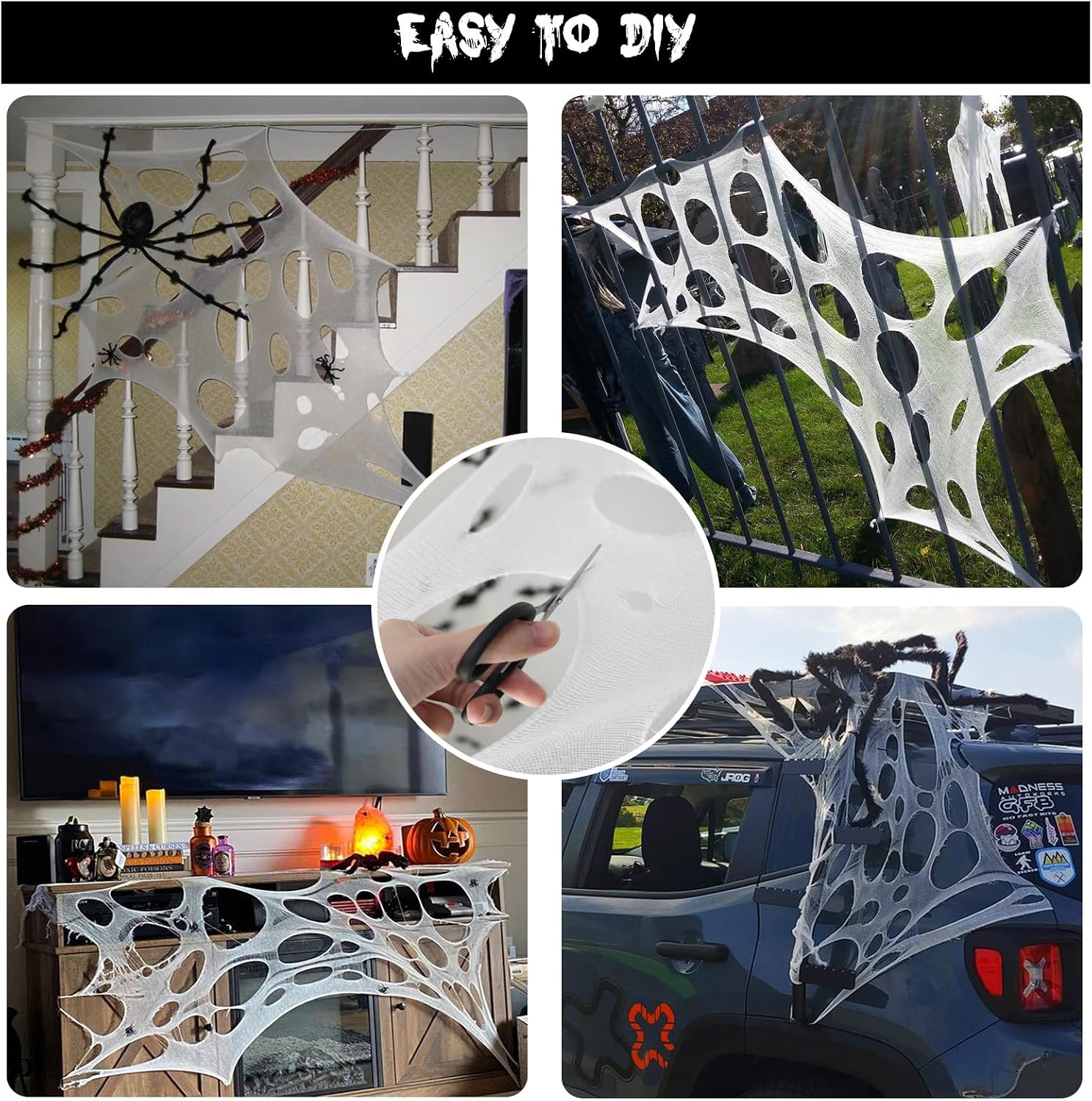 CESOF Giant Spider Web Halloween Decorations Outdoor Spiderwebs Pre-Cut