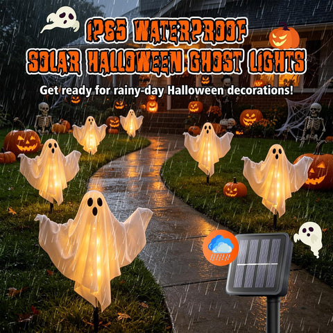 6 Pack Halloween Decoration Outdoor Solar Ghost Lights Warm White