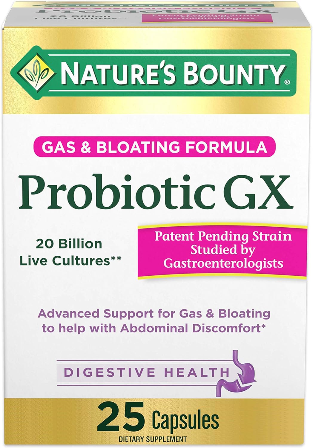 Nature's Bounty Probiotic GX Gas & Bloating Formula, Capsules 25 ea (Pack of 4)
