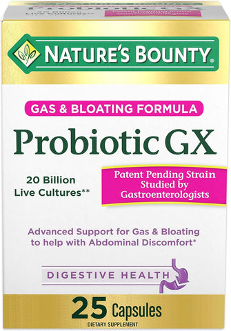 Nature's Bounty Probiotic GX Gas & Bloating Formula, Capsules 25 ea (Pack of 4)