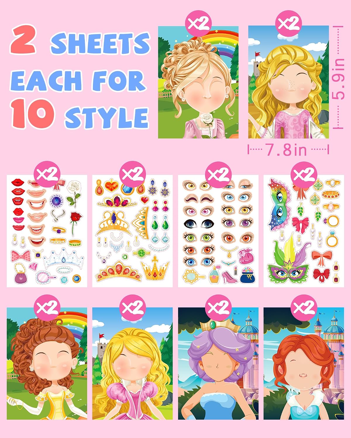 24 Pcs Make Your Own Princess Sticker, Party Favors Face Stickers for Kids